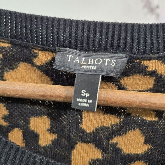 Talbots Sweater Womens Small P Brown Leopard Cheetah Animal Petite - Picture 3 of 10